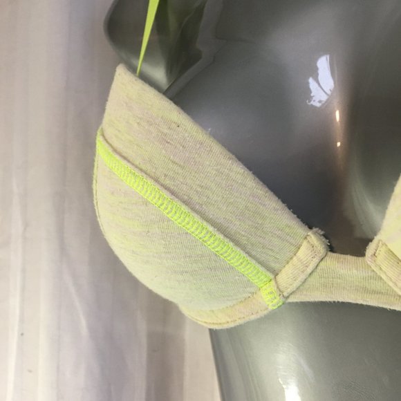 La Senza Bra Remix Size 32C Neon Green Gray Jersey Padded Push Up Plunge - Picture 6 of 13